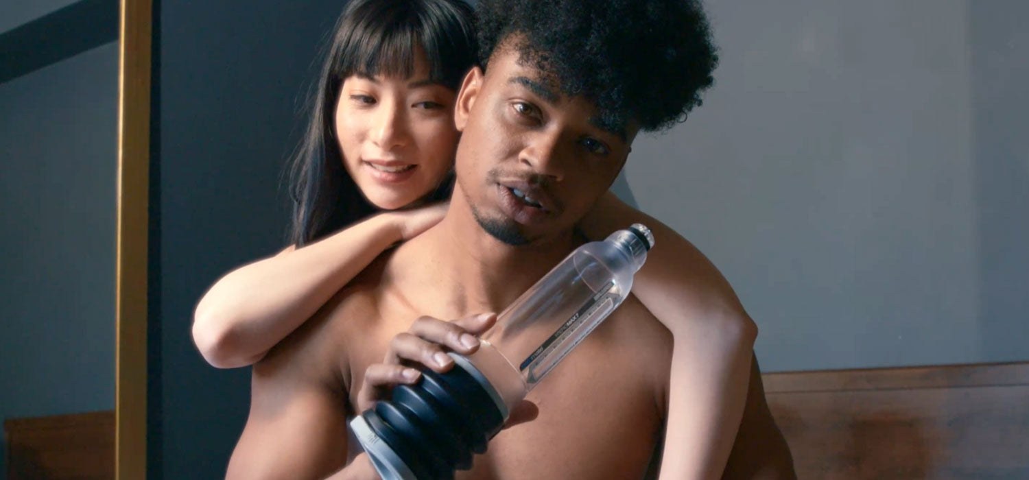 Bathmate campaign image with a couple and product