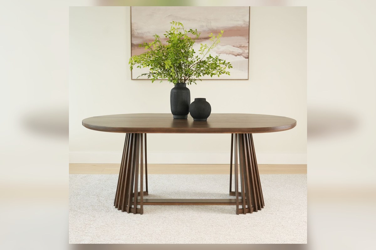 Oval table detail with wood grain and clean rounded edge